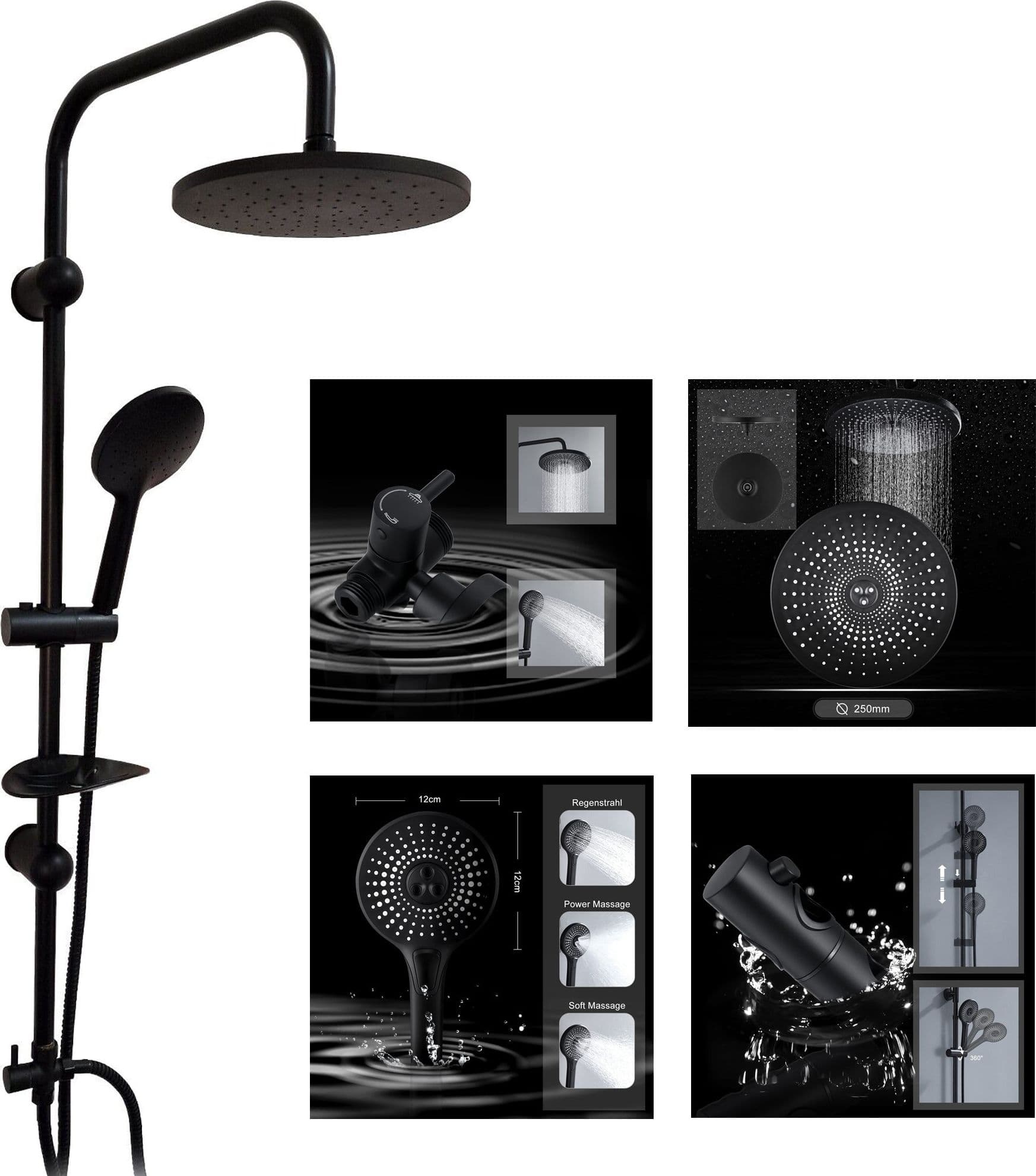 Colonna Doccia Saliscendi Altezza Regolabile Set Completo Soffione Doccetta Nero Fai da te/Attrezzature per cucine e bagni/Attrezzature per bagni/Docce e componenti doccia/Filtri supporti e soffioni doccia/Docce fisse Trade Shop italia - Napoli, Commerciovirtuoso.it