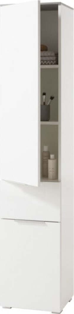 Colonna multiuso da bagno bianco lucido e cemento h 192 cm con 2 ante ed 1 cassetto in legno Casa e cucina/Bagno/Mobili da bagno/Mobiletti e armadietti/Mobili a terra Decor Space - Altamura, Commerciovirtuoso.it