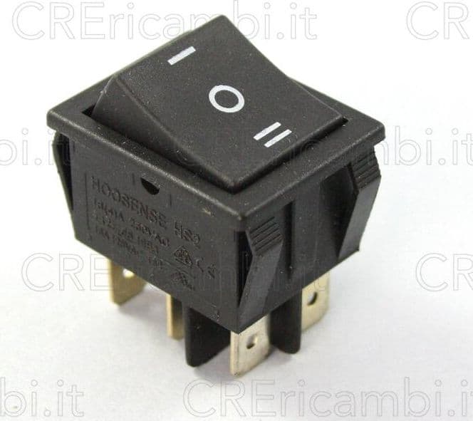 Commutatore Bipolare Rettangolare Largo, Nero, 16A, 21.5x25mm, 6 Faston da 6.3mm