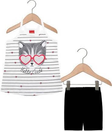 Completino Estivo Bimba Bianco e Nero Gatto Completo Tuta Coordinato Gattino Estate Canotta e Pantaloni Corti 100% Cotone COMPLETINO Piccole Canaglie - Tropea, Commerciovirtuoso.it