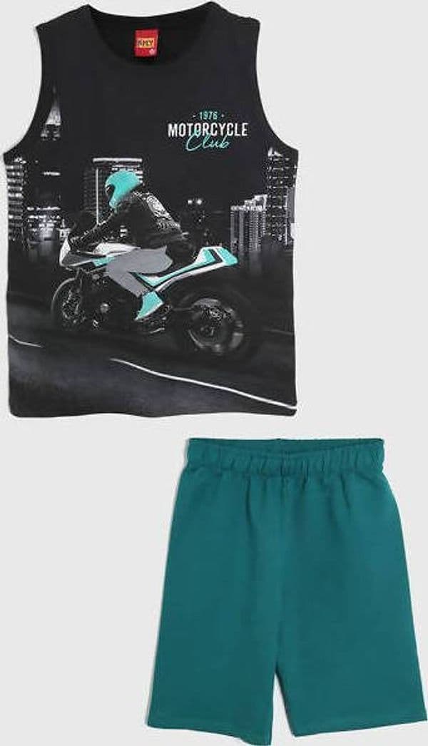 Completino Tuta Estiva Bambino Nero Verde Stampa Moto Completo Coordinato Bimbo Estivo Canotta Stampata Pantaloni Corti Set 2 Pezzi Estate COMPLETINO Piccole Canaglie - Tropea, Commerciovirtuoso.it