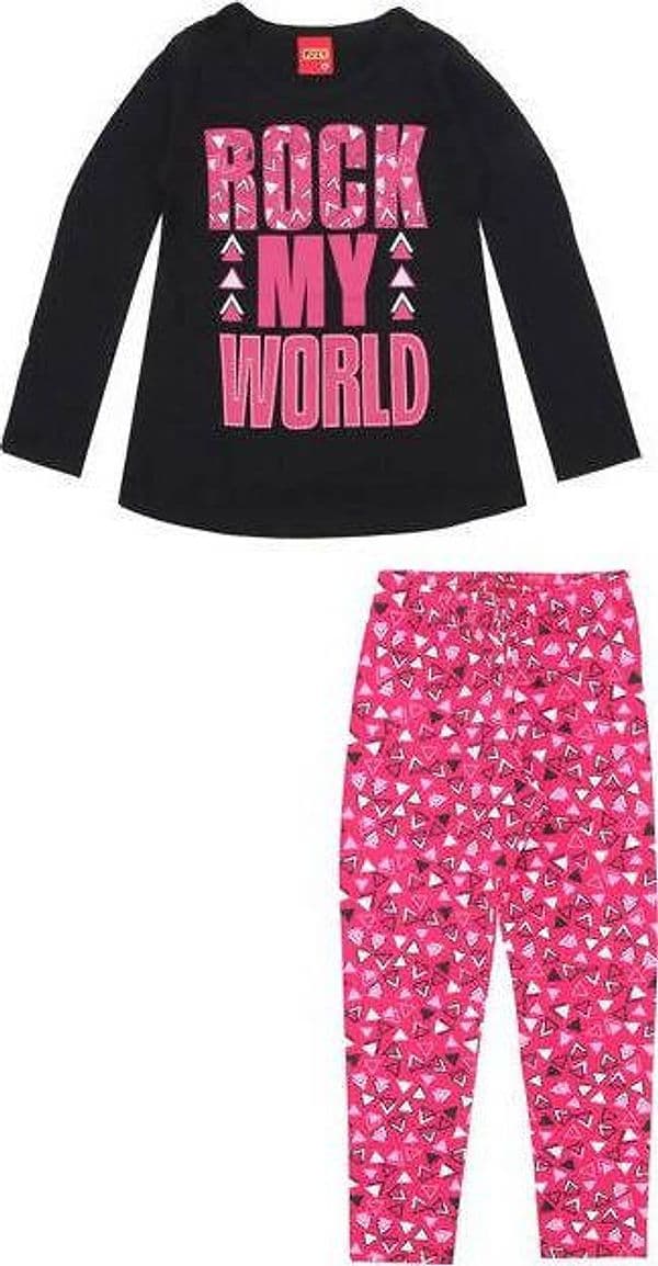 Completo Bimba Coordinato Rosa e Nero Maglietta Maniche Lunghe + Leggings Stampato Multicolor Completino Tuta Bambina Fashion KYLY TUTA Piccole Canaglie - Tropea, Commerciovirtuoso.it