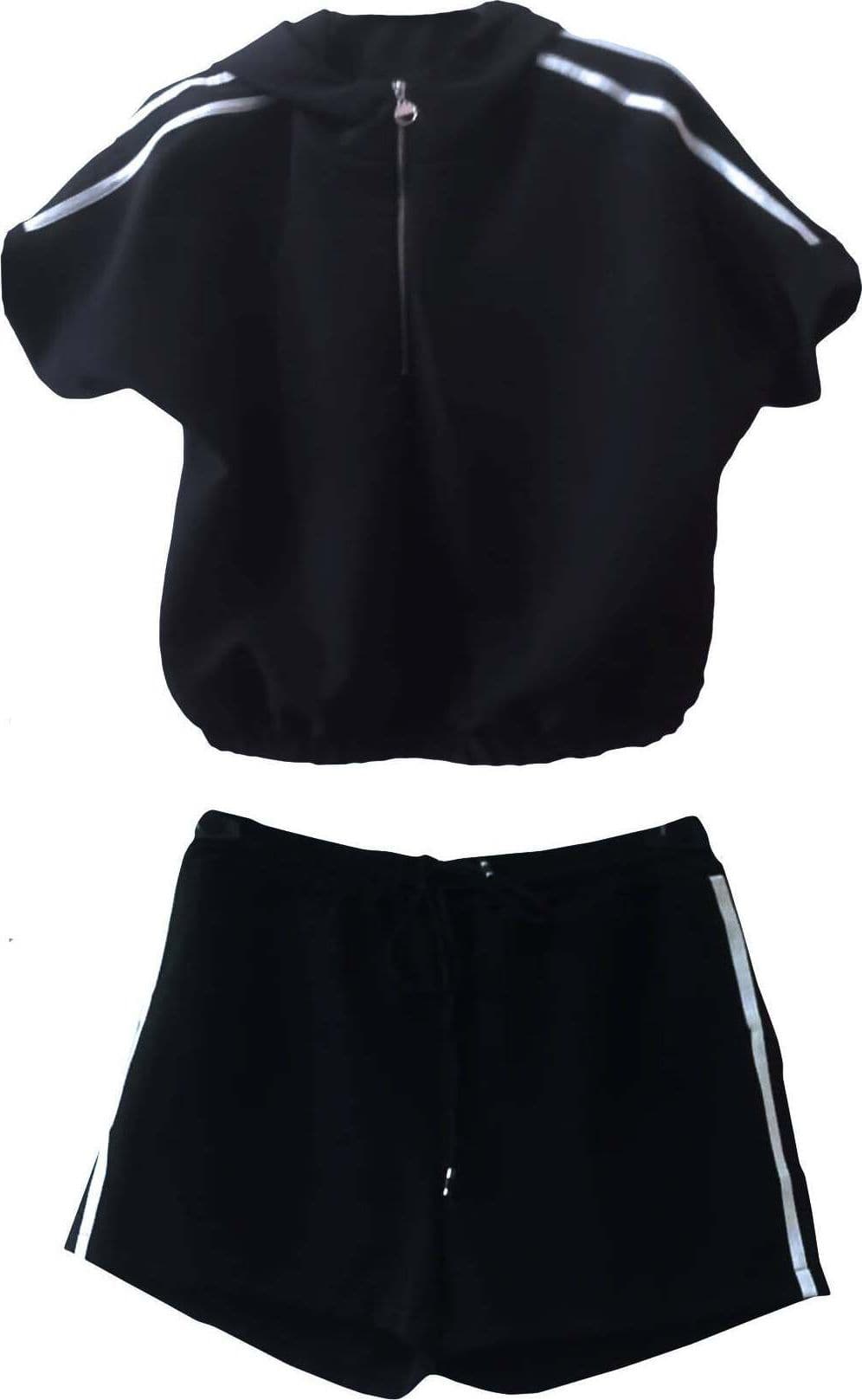 Completo Sport Donna Estate Pantaloncini Corti + Maglietta Maniche Corte con Zip e Cappuccio Completino Sportivo Bianco e Nero Made in Italy Bella e Viziosa Per Allenamento ART.213366 completo donna L'Orchidea - Siderno, Commerciovirtuoso.it