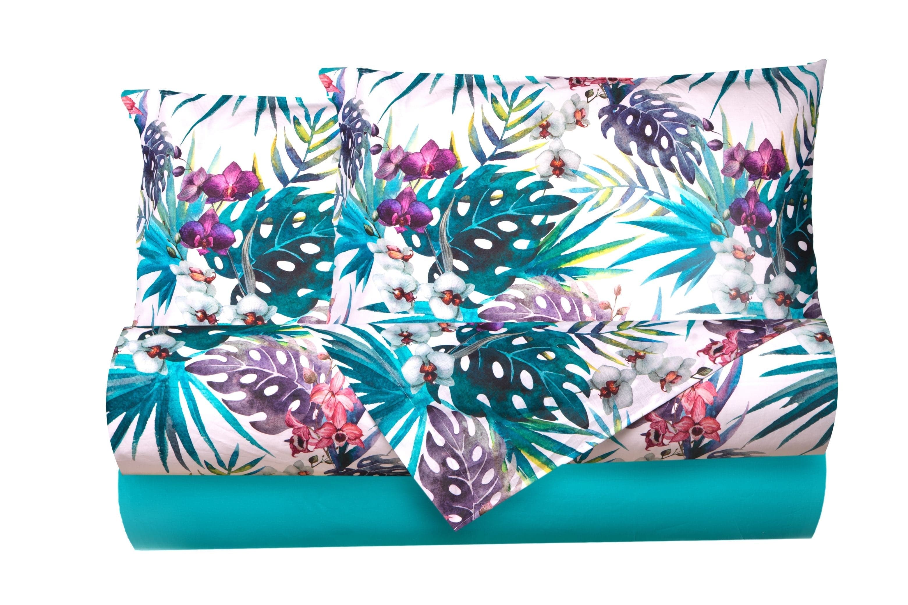 Completo letto lenzuola federe bifaccia double face stampa digitale in cotone made in italy MALDIVE/VERDE AZZORRE in Set di lenzuola e federe Vanita di raso - Sesto San Giovanni, commercioVirtuoso.it