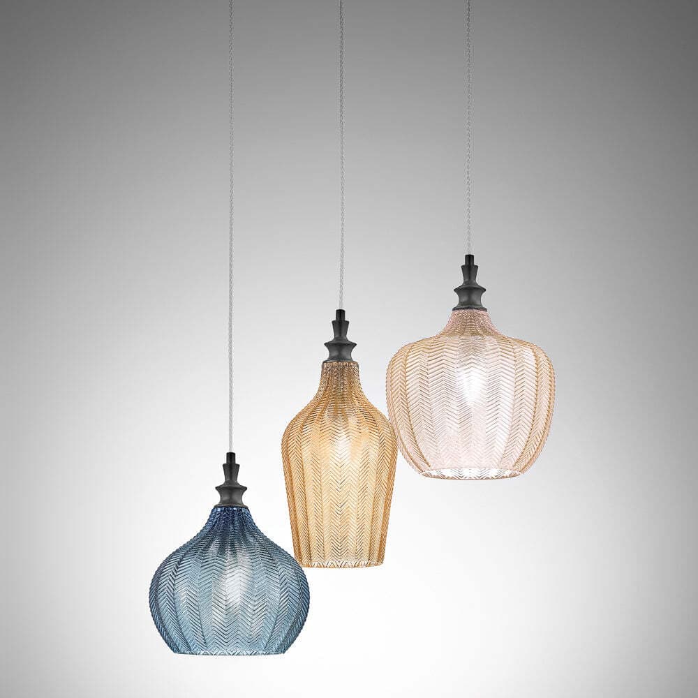 Composizione-Sospensione-Multipla-Cleofe-Metallo-Nero-Vetri-Multicolor-3-Luci