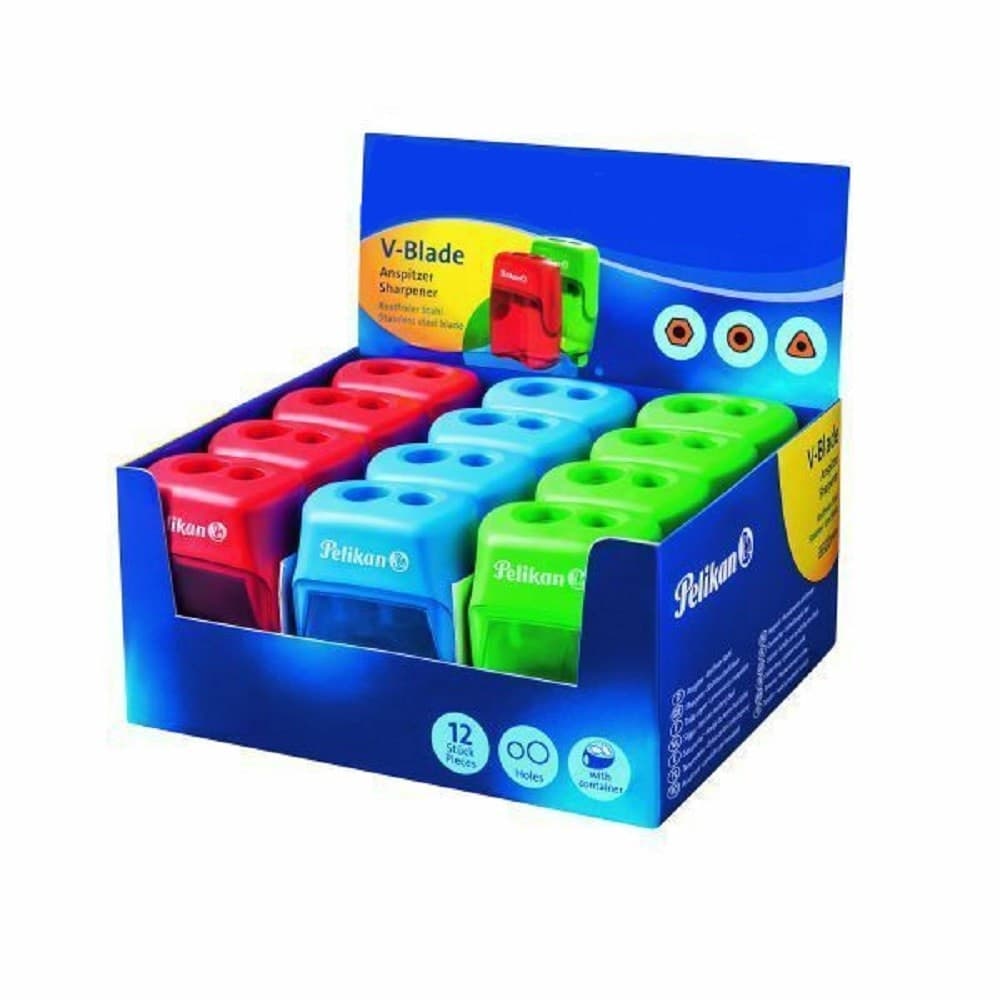 Confezione 12 Pezzi Temperamatite Temperino V Blade 2 Colorato Con Contenitore Cancelleria e prodotti per ufficio/Penne matite scrittura e correzione/Temperamatite Trade Shop italia - Napoli, Commerciovirtuoso.it