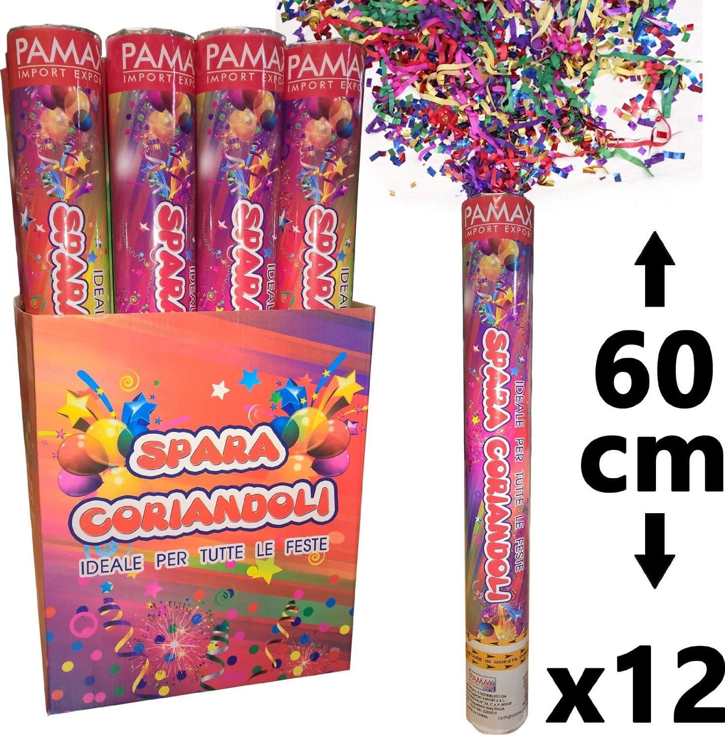 CONFEZIONE 12 pz. TUBI SPARACORIANDOLI COLORATI COMPLEANNO FESTA PARTY 60 cm Casa e cucina/Hobby creativi/Materiali per hobby creativi/Forniture per feste/Articoli per feste e compleanni per bambini/Decorazioni/Ghirlande festoni e coriandoli/Coriandoli Trade Shop italia - Napoli, Commerciovirtuoso.it