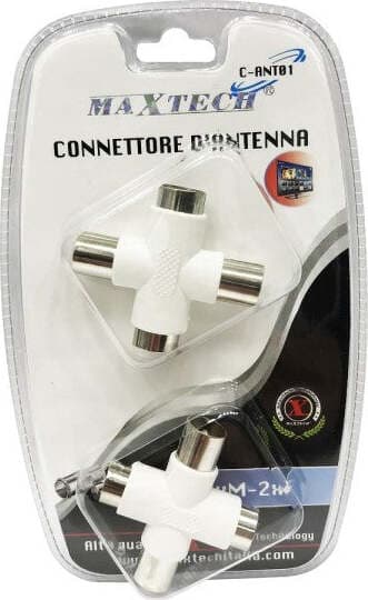 CONNETTORE D'ANTENNA TV 2 MASCHIO A 2 FEMMINA ADATTATORE CONNETTORE MAXTECH C-ANT01