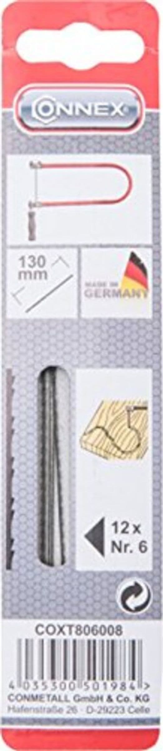 Connex-COXT806008-COXT806008-Lama-di-Ricambio-per-Sega-da-traforo-Taifun,-130-mm,-Confezione-da-12-Pezzi,-Misura:-6-(Media,-Verde,-6