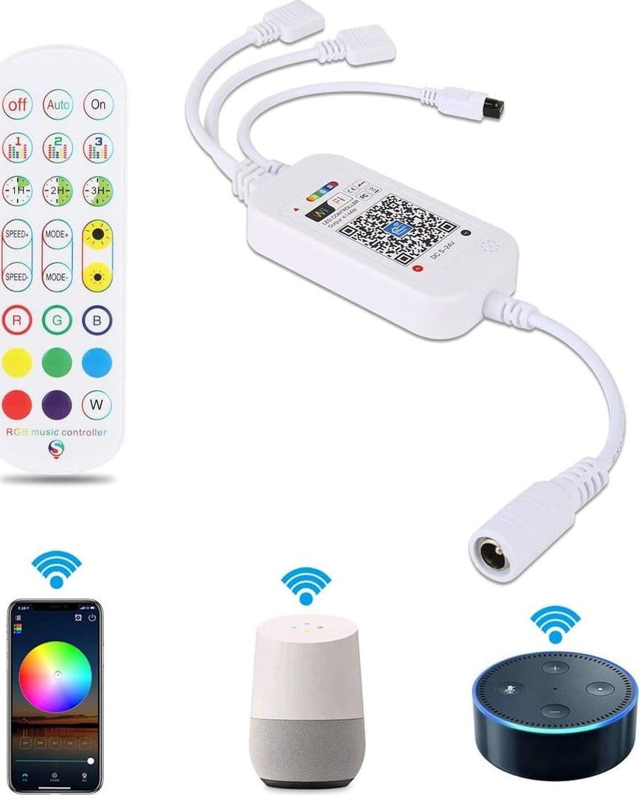 Controller WIFI per Strisce LED Ricevitore Wireless Telecomando IR a 24 Tasti Controllo Vocale con Alexa Google Assistant APP IOS Android per Nastri LED RGB 2.4Ghz in Nastri LED 85cento.it - Potenza, commercioVirtuoso.it