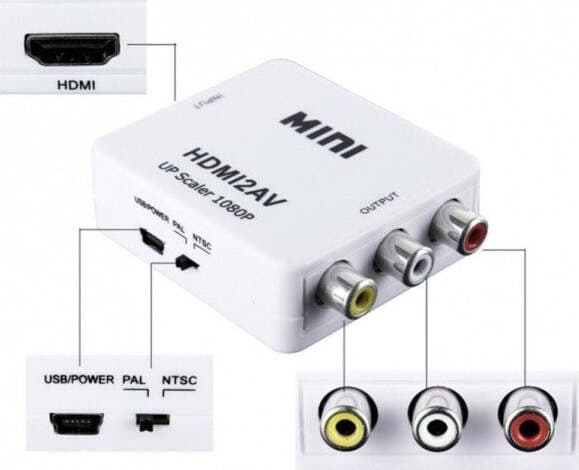 CONVERTITORE ADATTATORE VIDEO AUDIO DA HDMI AV RCA 2AV 1080P PER TV TELECAMERA