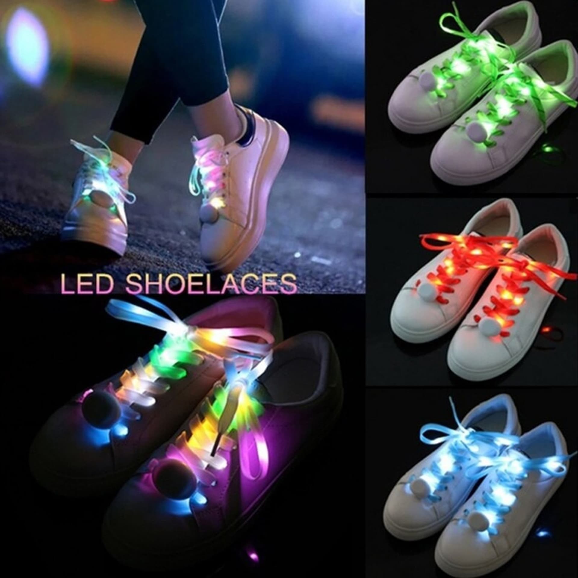 COPPIA DI LACCI PIATTI PER SCARPE COLORATI CON LUCI A LED STRINGHE SNEAKER Trade Shop italia - Napoli, Commerciovirtuoso.it