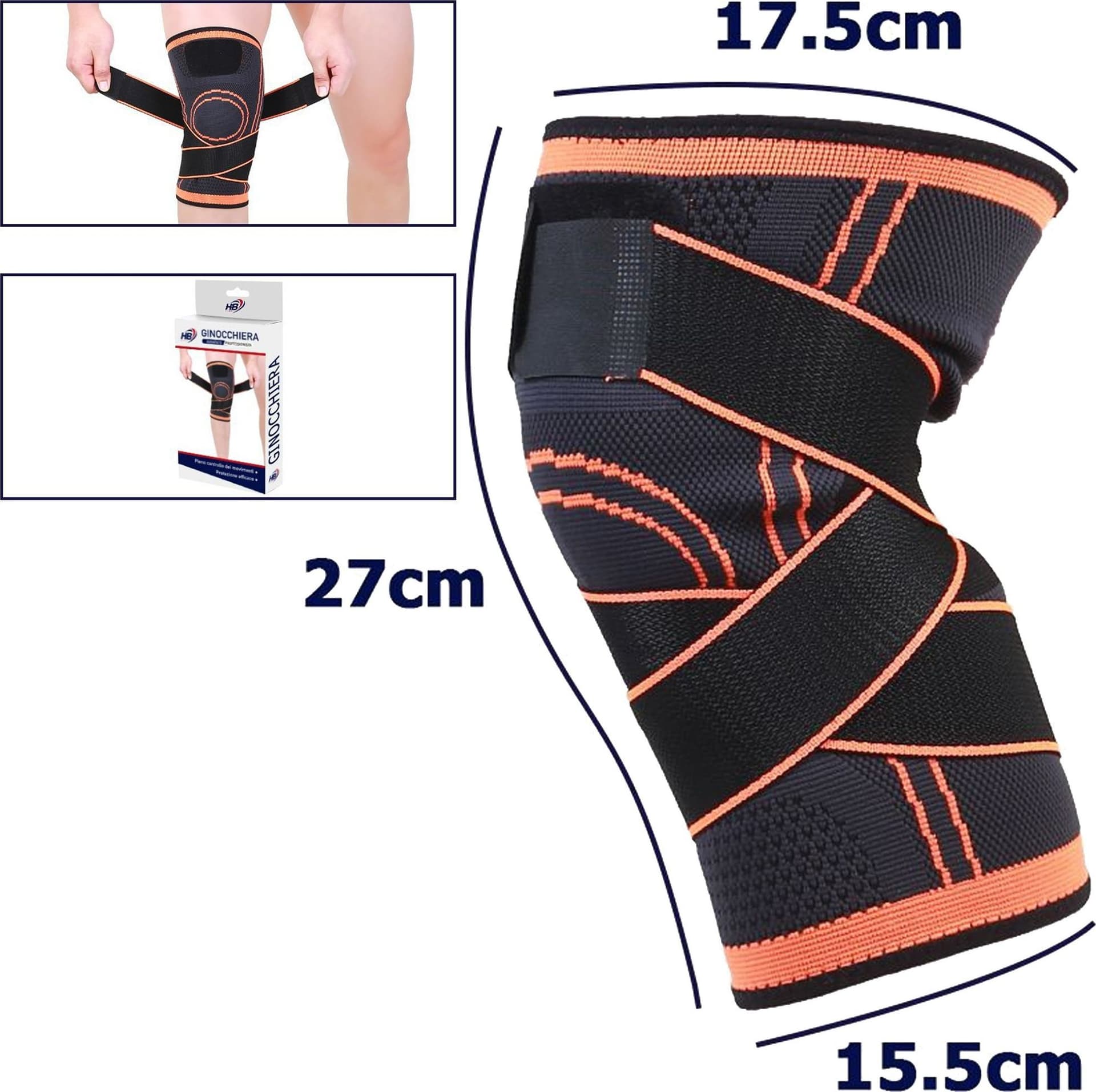 Coppia Ginocchiere Fascia Elastica Anallergica Lavabile Fitness Sport Arancione Tutori Ortopedici Trade Shop italia - Napoli, Commerciovirtuoso.it