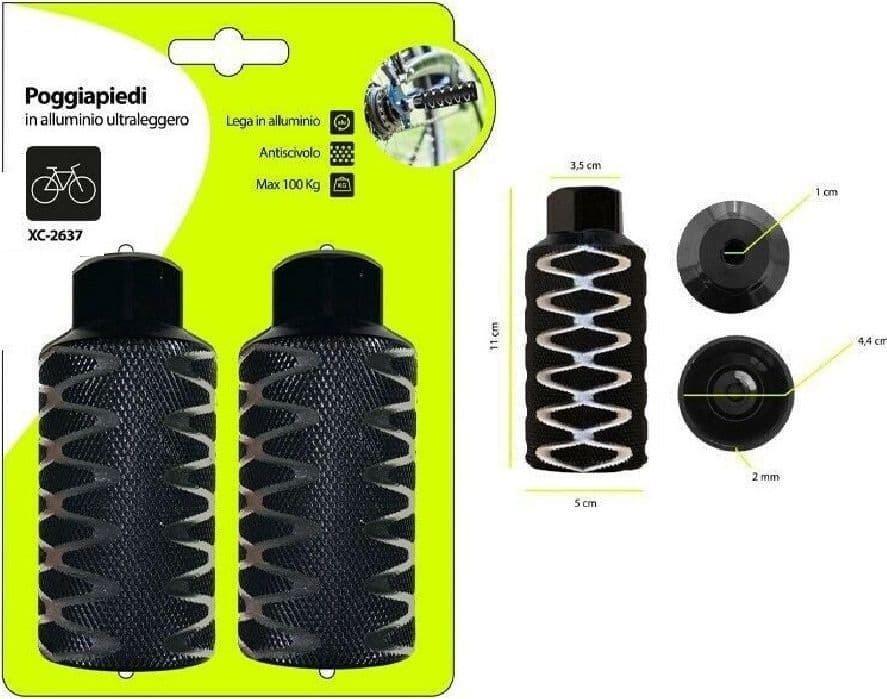 COPPIA POGGIAPIEDI IN ALLUMINIO LEGGERO ANTISCIVOLO PER BICI MAX. 100 KG XC-2637