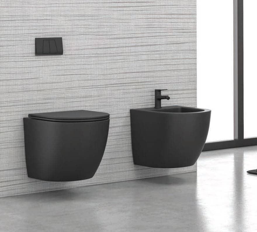 Coppia Sanitari Moderni Filo Muro Nero Opaco - MILOS Commercio Industria e Scienza/Forniture sanitarie e igieniche/Accessori e sanitari bagno/WC commerciali/Toilette a due pezzi Shopbagno.it - Roma, Commerciovirtuoso.it