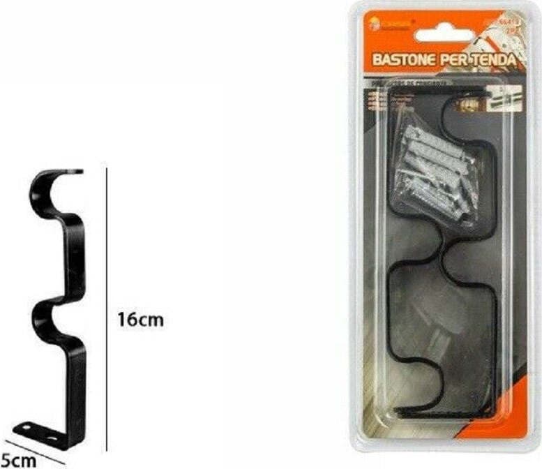 COPPIA STAFFE IN METALLO DOPPIO PER SUPPORTO BASTONE TENDE TENDA NERA 66422