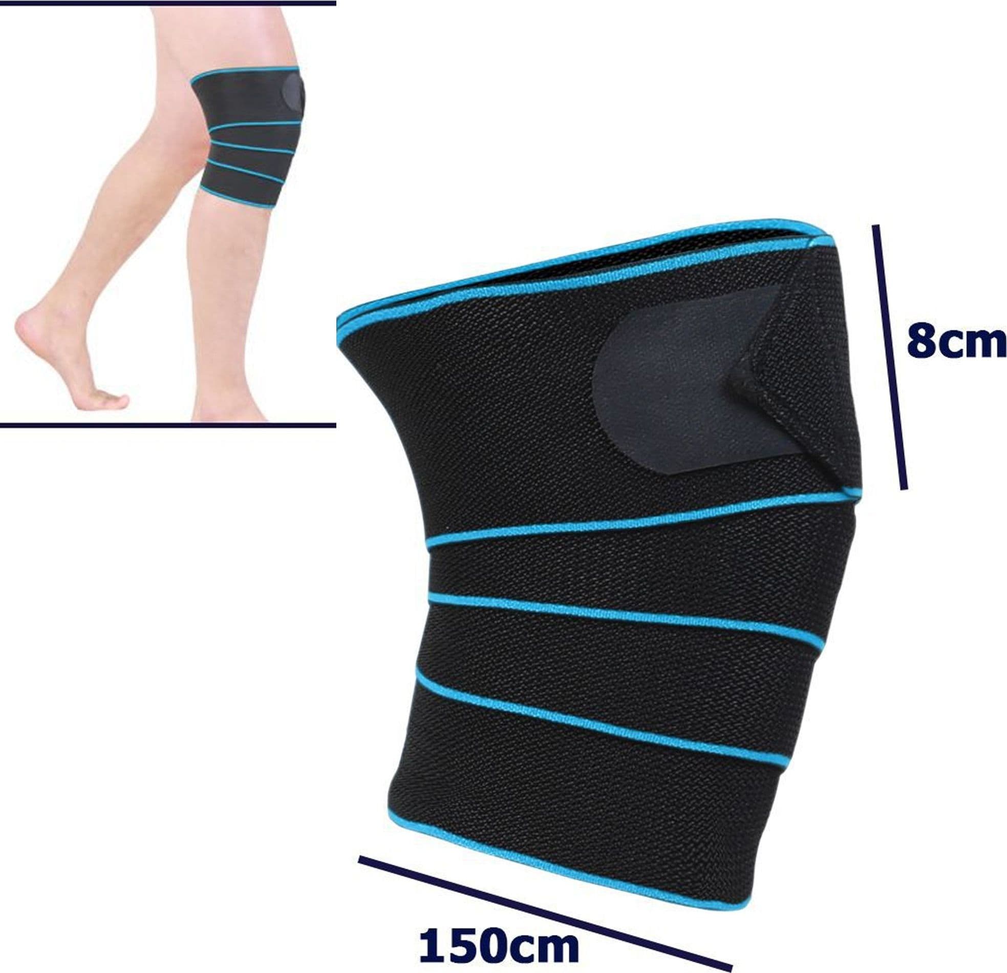 Coppia Supporto Tutore Benda Per Ginocchio Fascia Per Corridori 150x8cm Blu