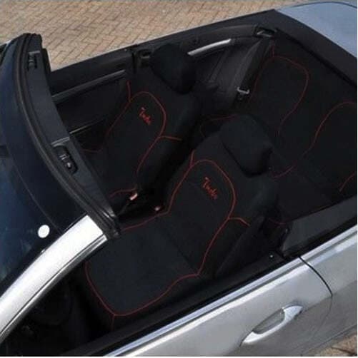 COPRISEDILI UNIVERSALI PER AUTO 6 PEZZI COLORE NERO FINITURE ROSSE DESIGN TURBO