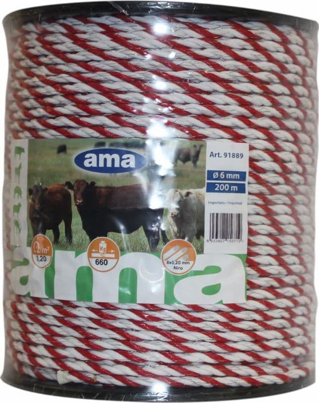 Corda elettrica Ama bianca e rossa per recinti 200m 8 conduttori in Cancelli e recinti GardenStore - Novellara, commercioVirtuoso.it