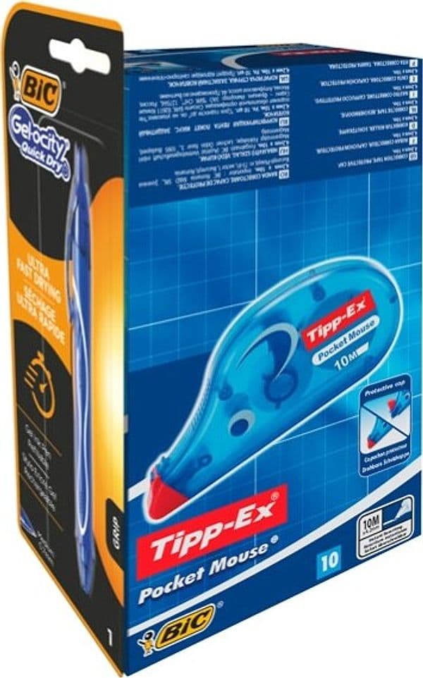 Correttore a nastro Pocket Mouse Tipp-Ex + penna Gelocity QuickDry Bic - promo box 10 + 1 pezzi Cancelleria e prodotti per ufficio/Penne matite scrittura e correzione/Correttori e gomme/Correttori a nastro Eurocartuccia - Pavullo, Commerciovirtuoso.it