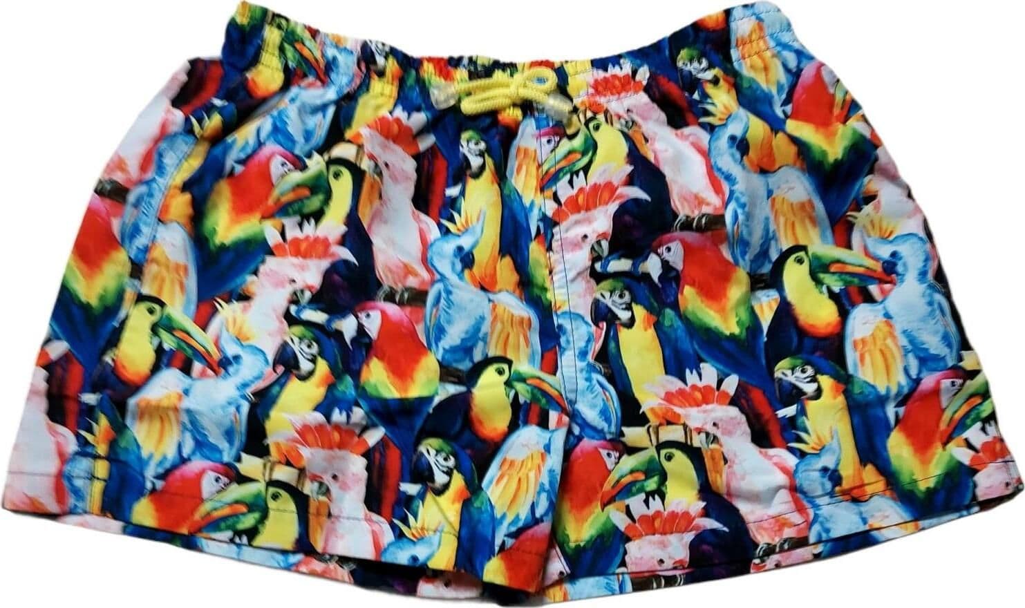 Costume Boxer Bimbo Multi Color Tucani Costumino Bambino Blu Giallo Rosso Stampa Uccelli Tropicali Paradise