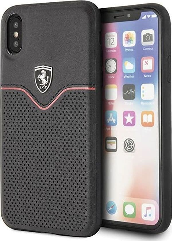 cover-ferrari-apple-iphone-x/xs-vera-pelle-nera