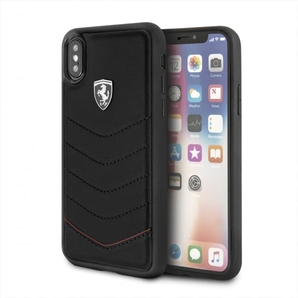 cover-ferrari-apple-iphone-x/xs-vera-pelle-nera