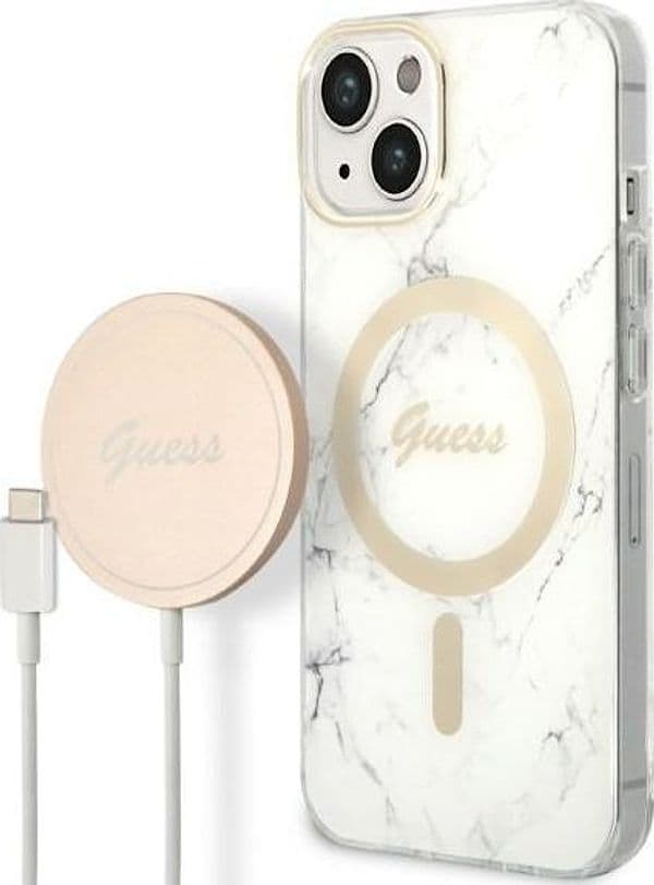 cover-guess-iphone-14-plus-con-caricabatterie-magsafe-effetto-marmo-white