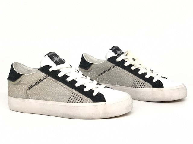 CRIME LONDON Sneaker donna bianca con glitter LOW TOP DISTRESSED in Sneaker casual Calzature Durello - Agna, commercioVirtuoso.it