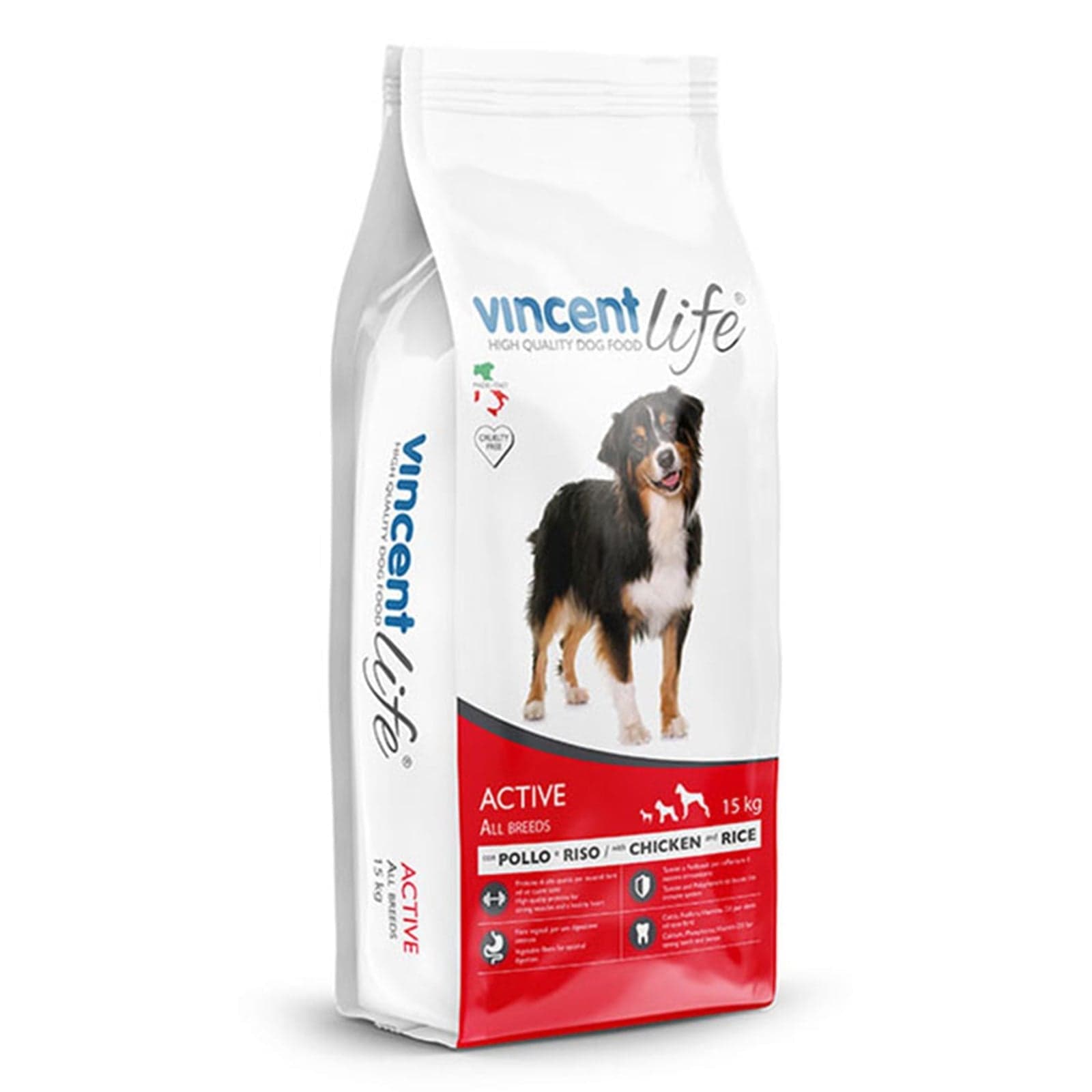 Crocchette Vincent Life Active 15 kg per cani Sportivi a base di Pollo, verdure e cerali in Secco La Zappa - Altamura, commercioVirtuoso.it