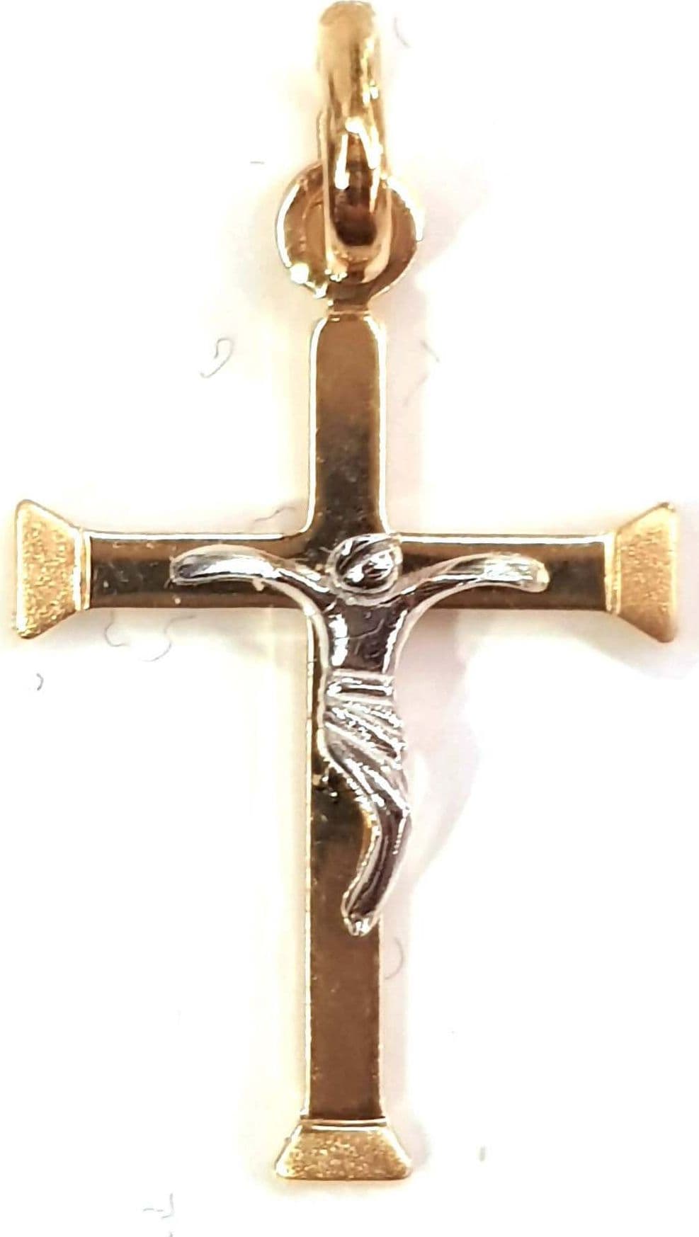 Croce in oro Bianco e Giallo 750/1000 Pendente Religioso con Cristo in Oro Bianco Applicato in Ciondoli E B Gioielli - Siderno, commercioVirtuoso.it