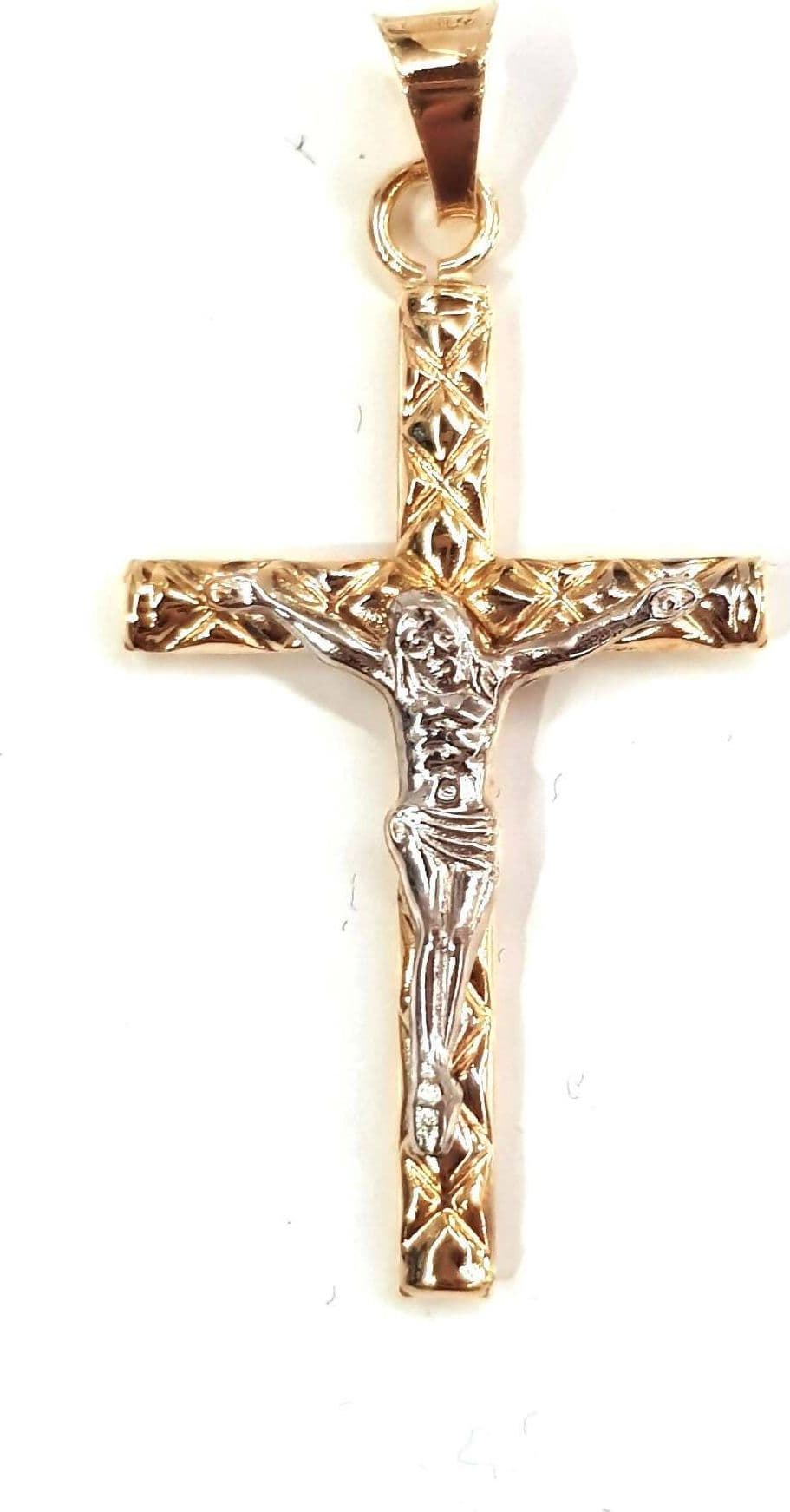 Croce in oro Giallo e Bianco 750/1000 Pendente Religioso con Gesù Cristo in Croce in Ciondoli E B Gioielli - Siderno, commercioVirtuoso.it