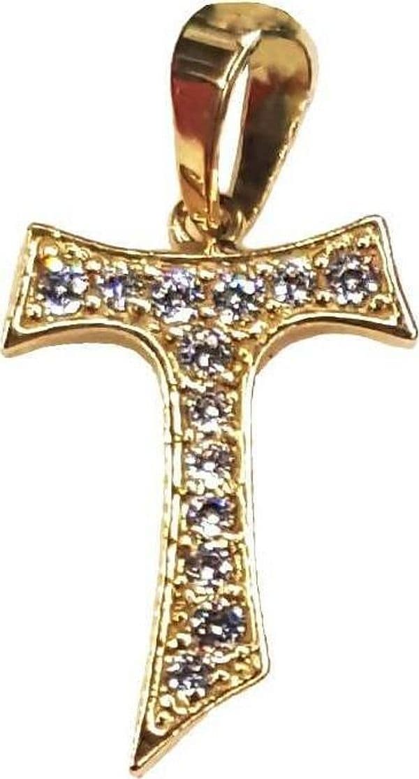 Croce Tao in Oro giallo 18 kt Pendente Collana ,idea ciondolo regalo unisex, Croce, donna,uomo,ragazzo con tormaline incassate in Ciondoli E B Gioielli - Siderno, commercioVirtuoso.it