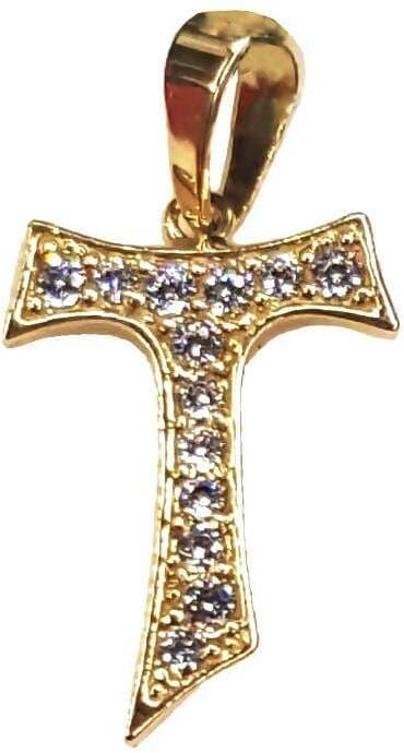 Croce Tao in Oro giallo 18 kt Pendente Collana ,idea ciondolo regalo unisex, Croce, donna,uomo,ragazzo con tormaline incassate in Ciondoli E B Gioielli - Siderno, commercioVirtuoso.it