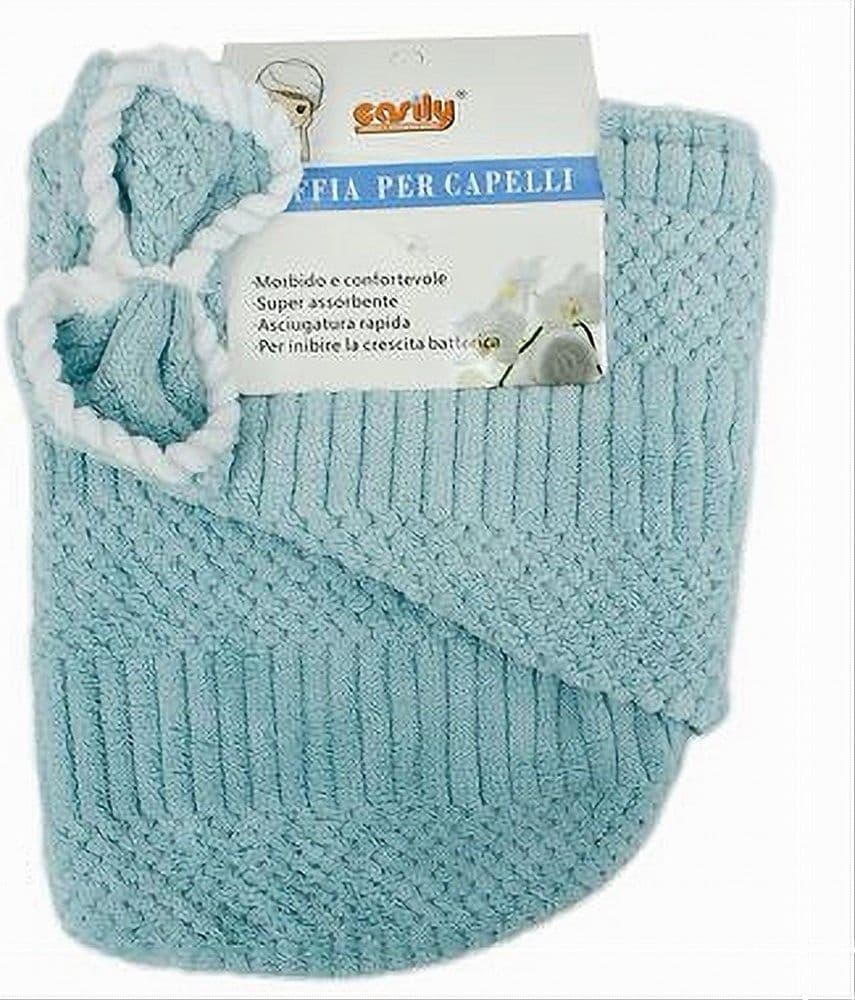 CUFFIA ASCIUGAMANO SHAMPOO BAGNO DOCCIA ASCIUGA CAPELLI FIOCCHETTO AZZURRO 79634 in Cuffie doccia Trade Shop italia - Napoli, commercioVirtuoso.it