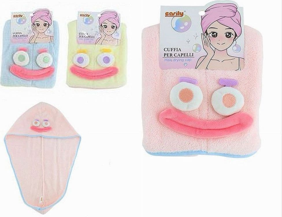 CUFFIA CAPELLI ASCIUGAMANO ASCIUGA ASSORBENTE SHAMPOO BAGNO DOCCIA CON FACCIA 10736 in Teli doccia e sauna Trade Shop italia - Napoli, commercioVirtuoso.it