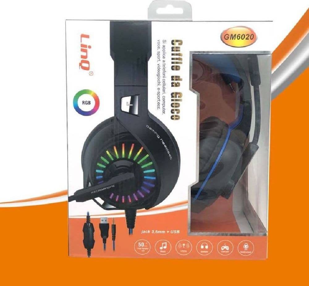 Cuffie Stereo Con Microfono Jack 3.5mm + Usb Con Led Gaming Giochi Film Pc Gm6020 Elettronica/Cuffie auricolari e accessori/Cuffie/Cuffie Over-Ear Trade Shop italia - Napoli, Commerciovirtuoso.it