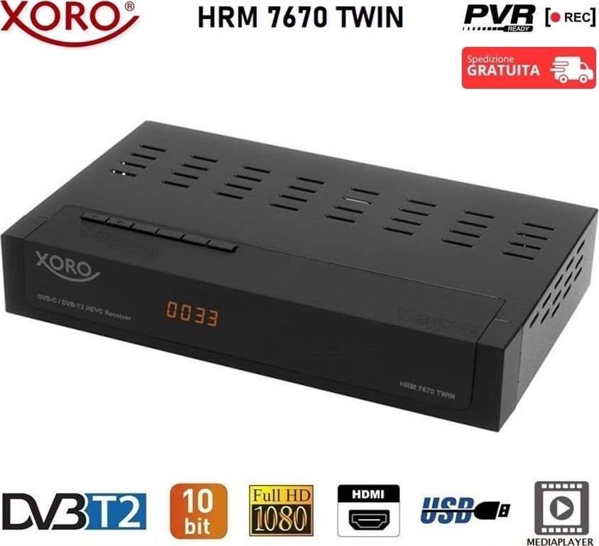 Decoder-Digitale-Terrestre-XORO-HRM-7670-TWIN-DVB-T2/C-Hevc-10-bit
