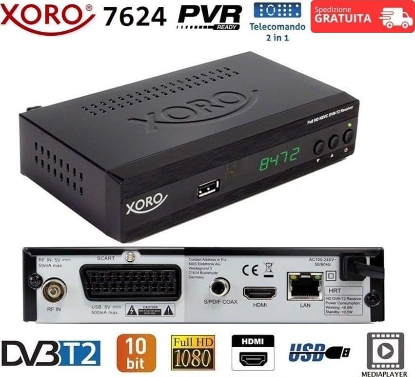 Decoder-Digitale-Terrestre-XORO-HRT-7624-DVB-T2-Hevc-10-bit-PVR