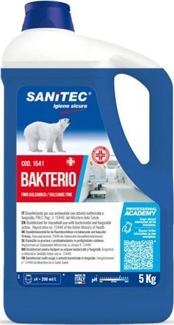 Detergente disinfettante Bakterio - 5 L - pino balsamico - Sanitec Casa e cucina/Detergenti e prodotti per la pulizia/Detergenti per la casa/Detergenti multiuso Eurocartuccia - Pavullo, Commerciovirtuoso.it