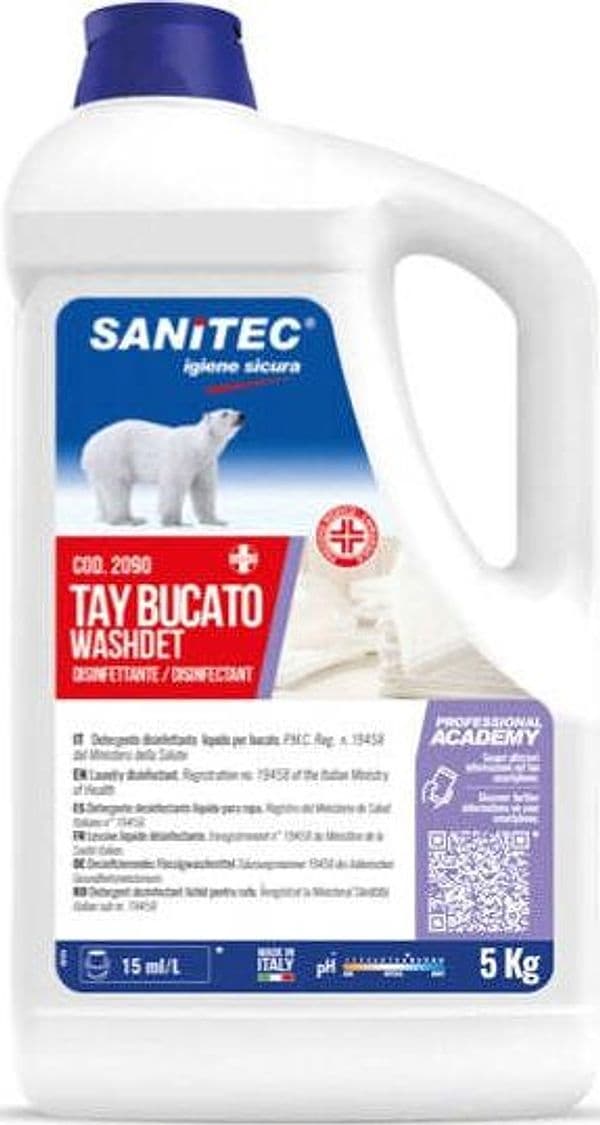 Detergente disinfettante liquido Washdet Tay Bucato - 5 kg - Sanitec Casa e cucina/Detergenti e prodotti per la pulizia/Detergenti per la casa/Detergenti multiuso Eurocartuccia - Pavullo, Commerciovirtuoso.it