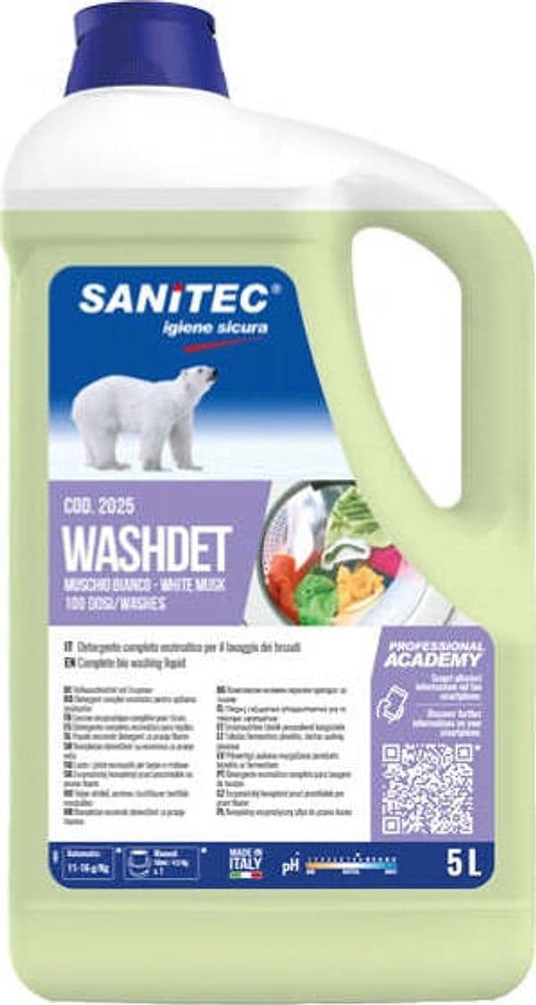 Detersivo liquido Lavatrice Washdet Muschio Bianco- 5 L - Sanitec Casa e cucina/Detergenti e prodotti per la pulizia/Detergenti per la casa/Detergenti multiuso Eurocartuccia - Pavullo, Commerciovirtuoso.it