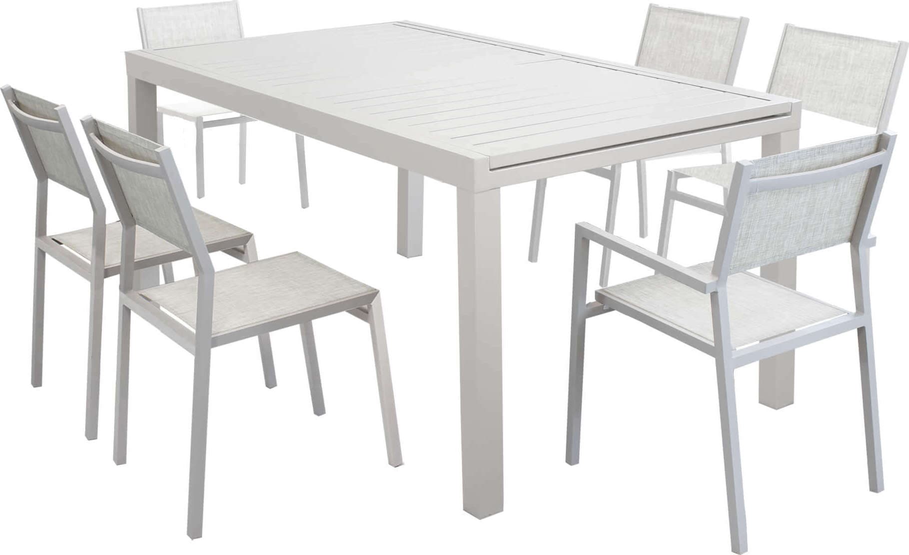 DEXTER---set-tavolo-160/240x90-struttura-e-piano-in-alluminio-compreso-di-6-sedute-Tortora-Milani-Home