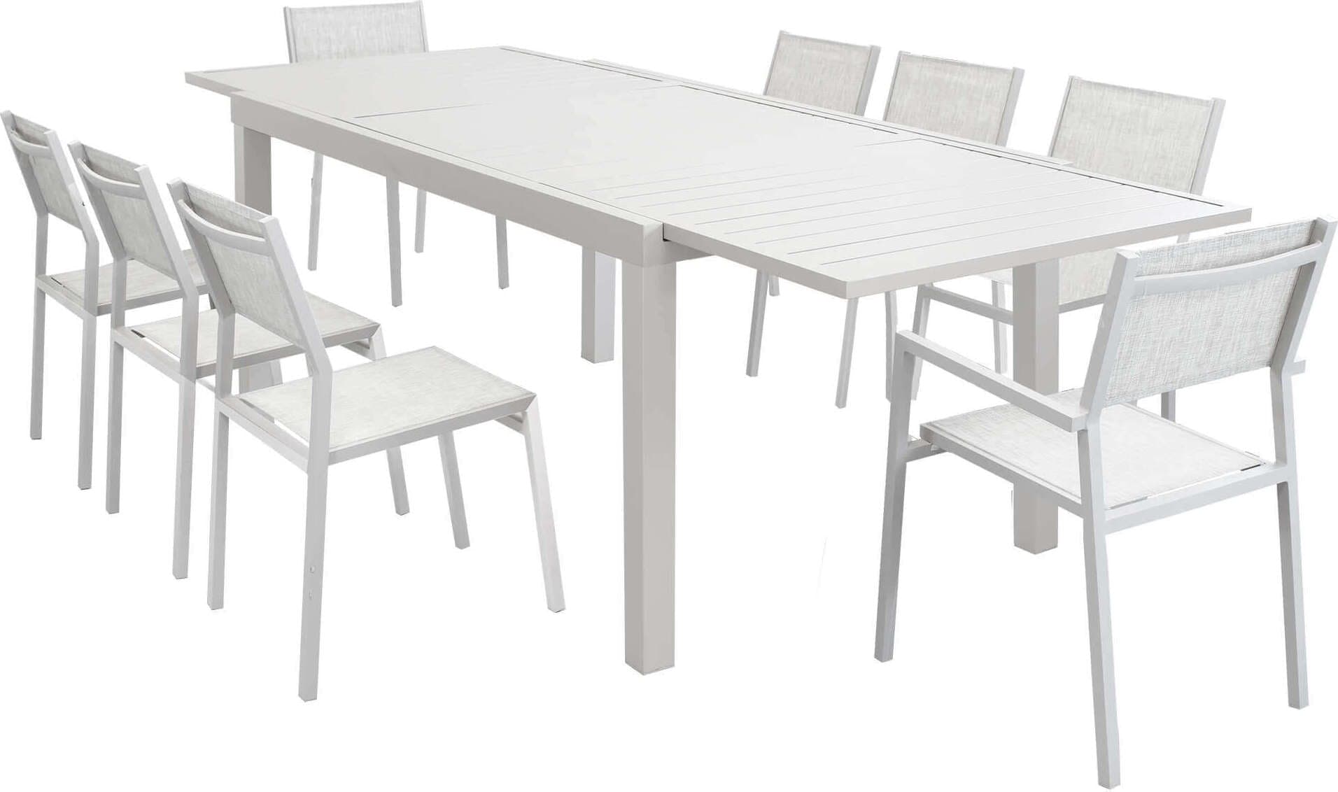 DEXTER---set-tavolo-160/240x90-struttura-e-piano-in-alluminio-compreso-di-8-sedute-Tortora-Milani-Home