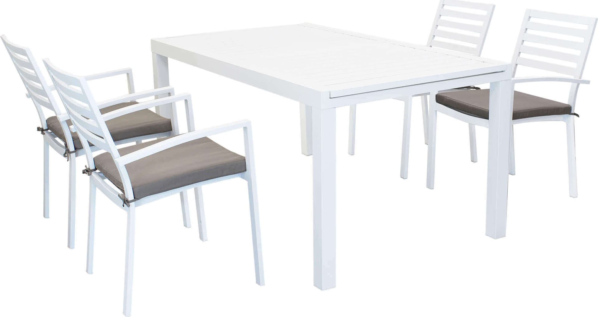 DEXTER---set-tavolo-da-giardino-allungabile-160/240x90-compreso-di-4-poltrone-in-alluminio-Bianco-Milani-Home