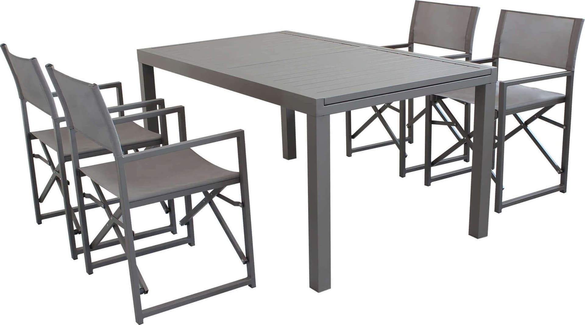 DEXTER---set-tavolo-da-giardino-allungabile-160/240x90-compreso-di-4-poltrone-in-alluminio-Taupe-Milani-Home