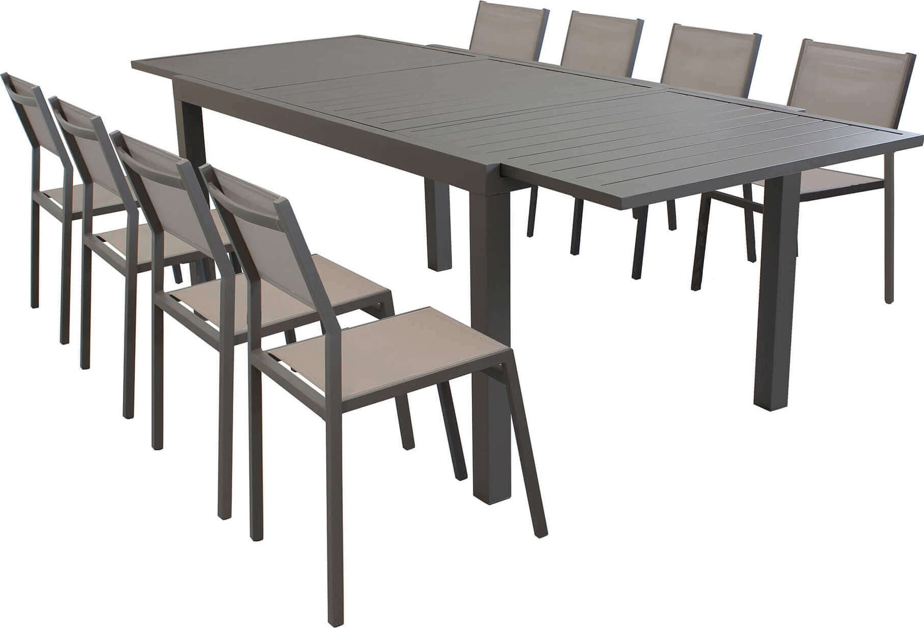 DEXTER---set-tavolo-da-giardino-allungabile-160/240x90-compreso-di-8-sedie-in-alluminio-Taupe-Milani-Home