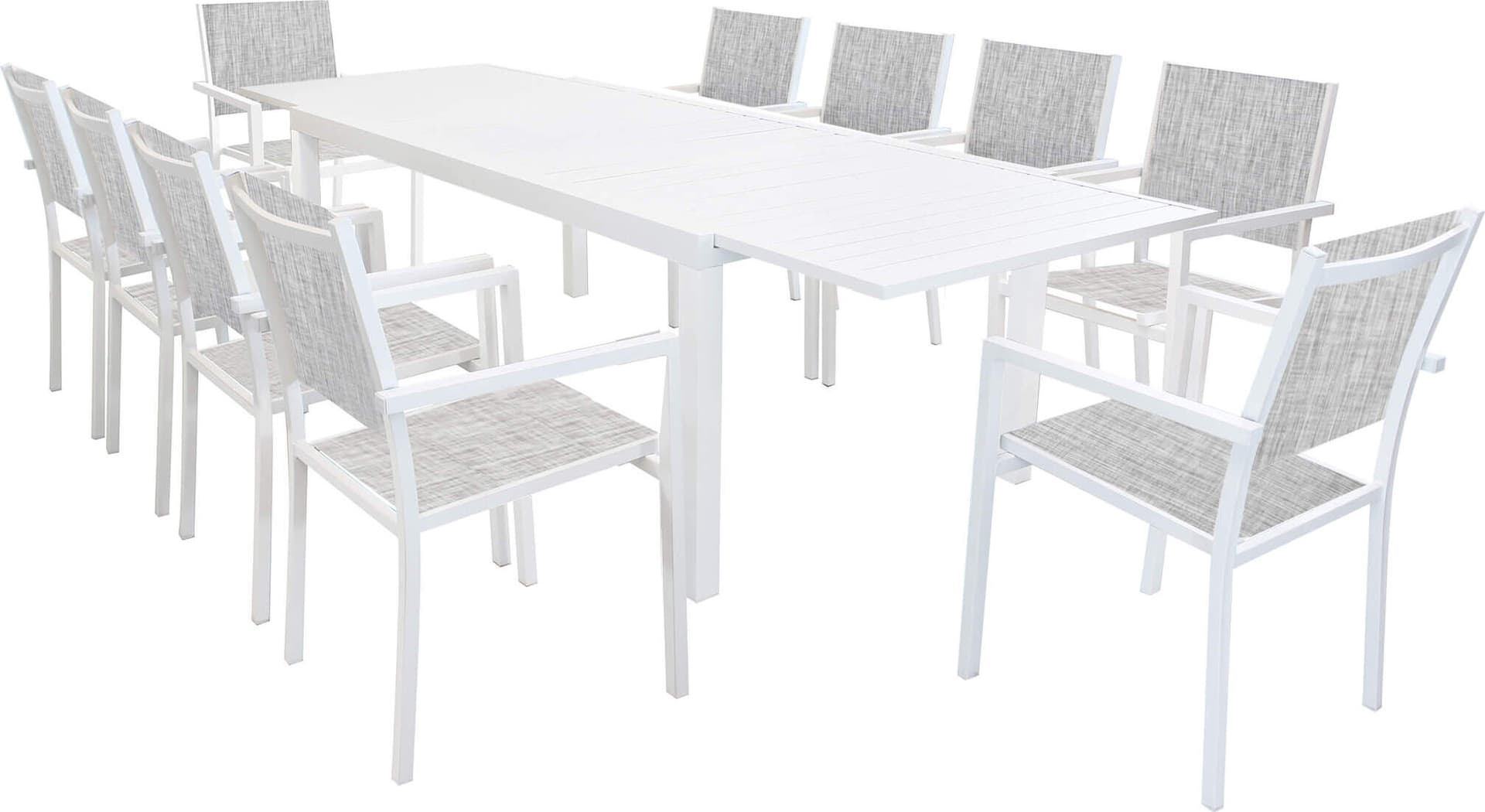 DEXTER---set-tavolo-da-giardino-allungabile-200/300x100-compreso-di-10-poltrone-in-alluminio-Bianco-Milani-Home