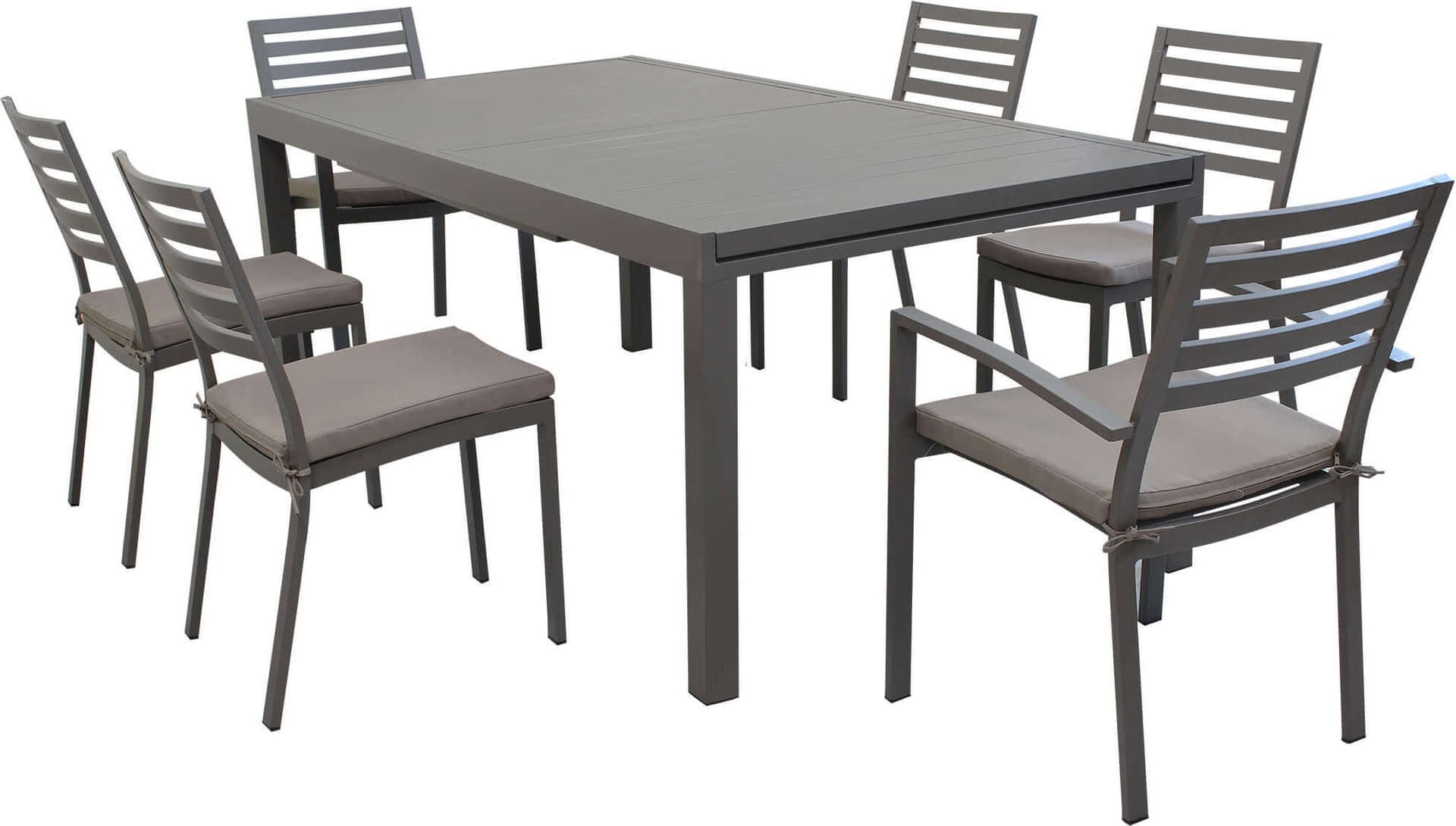 DEXTER---set-tavolo-da-giardino-allungabile-200/300x100-compreso-di-4-sedie-e-2-poltrone-in-alluminio-Taupe-Milani-Home
