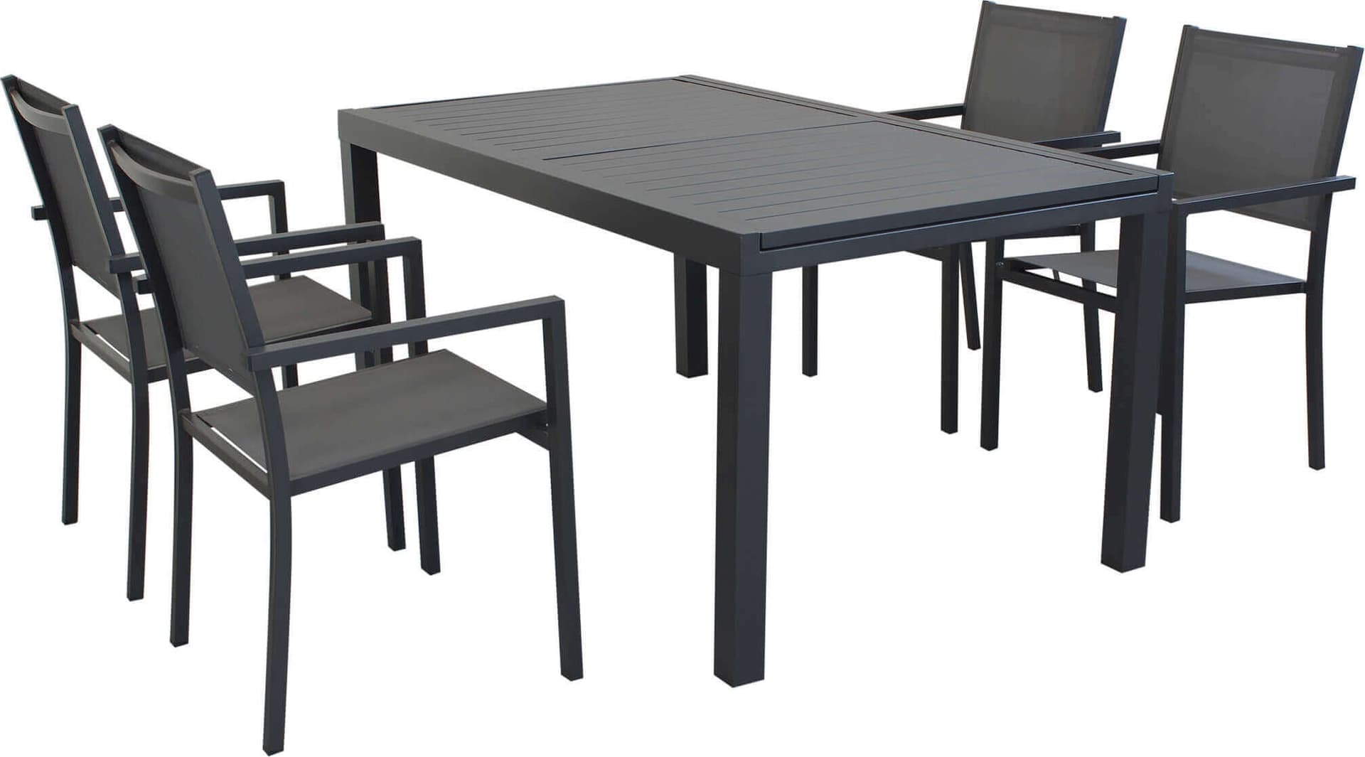 DEXTER---set-tavolo-da-giardino-allungabile-in-alluminio-160/240x90-compreso-di-4-poltrone-in-alluminio-e-textilene-Antracite-Milani-Home